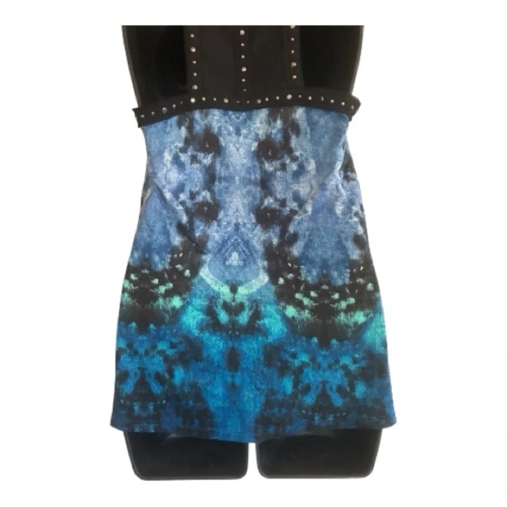 Sparkle and Fade Blue & Teal Patterned Shirt with Studded Bodice Size M